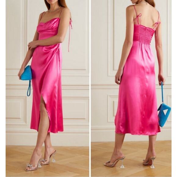 Reformation Dresses & Skirts - NWT Reformation Marguerite Silk Dress in  Flambé Hot Pink High Leg Slit Size 8